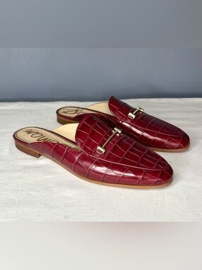 Sam Edelman Shoes Womens 9 Red Laurna Croc Leather Loafer Mules Slip On Backless